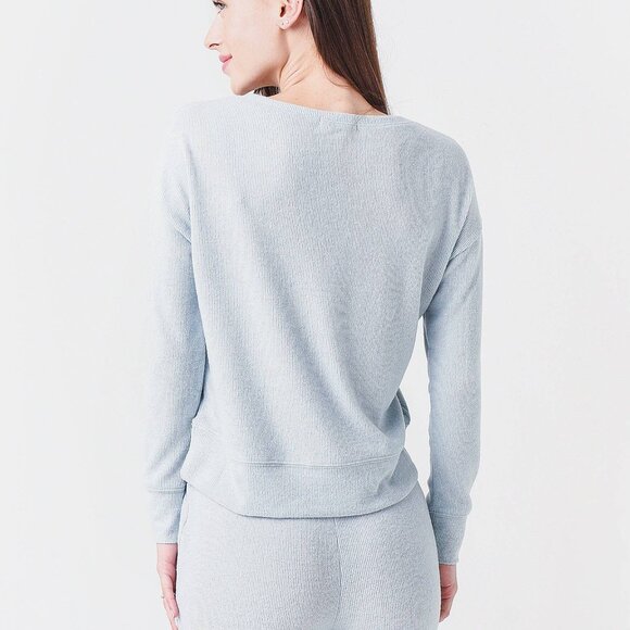 Z Supply Hang Out Rib Long Sleeve Top Lightweight Sweatshirt Blue Size Large - Picture 2 of 11